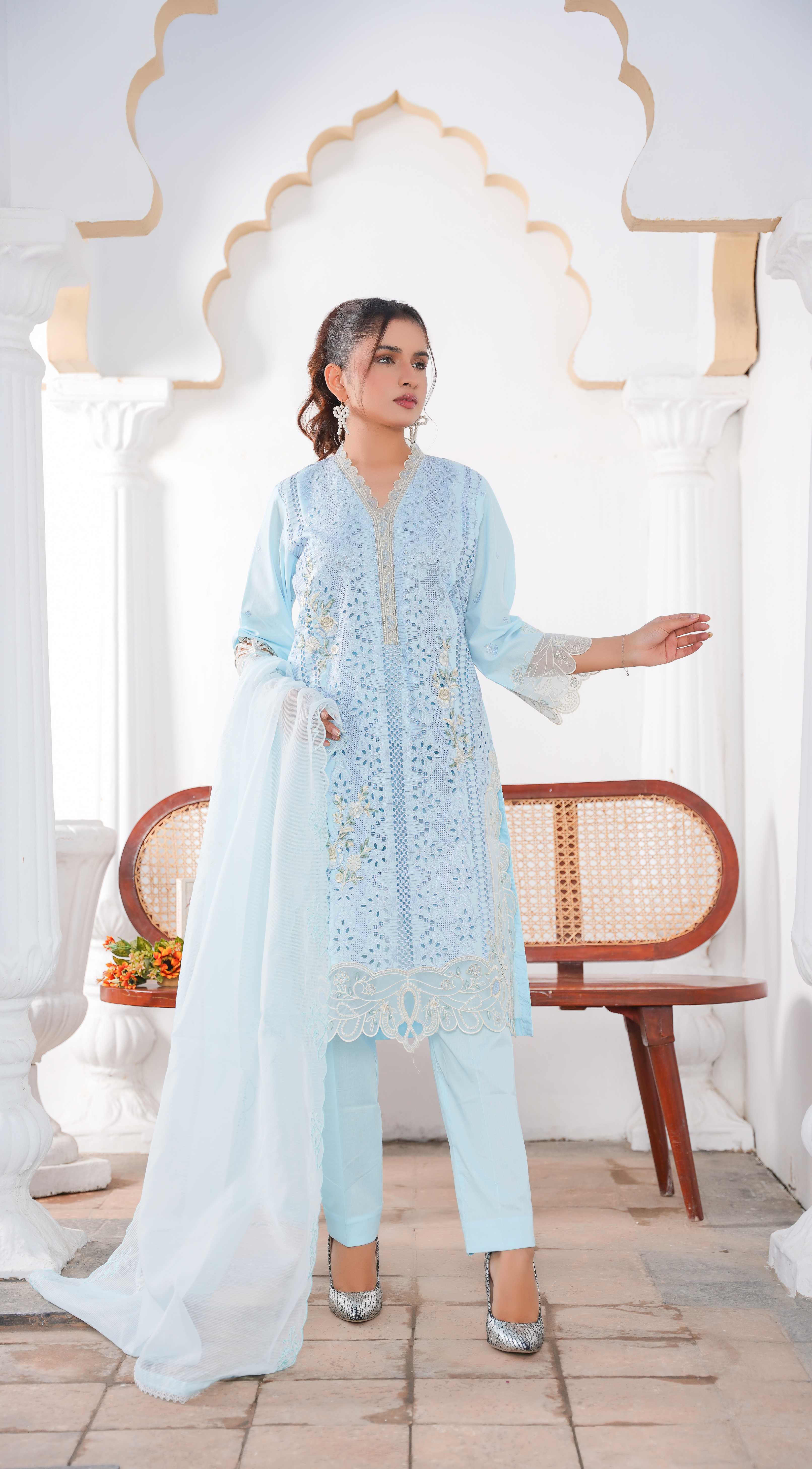 3-Piece Stitched Chikankari Lawn